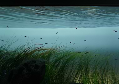 Underwater aquarium with fish and plants