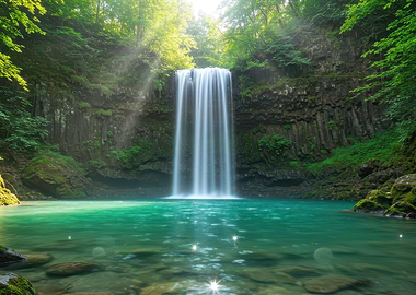 Lush Waterfall in Forest