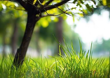 Lush Green Grass and Tree