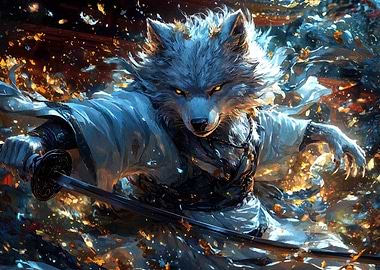 Wolf Samurai Warrior with Katana