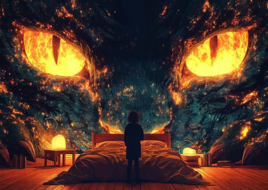 Child Confronting Monster in Bedroom