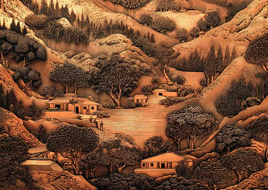 Detailed Landscape with Buildings and Trees