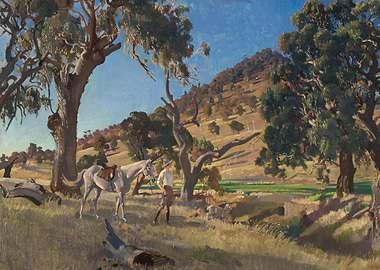 Australian Landscape with Horse and Figure