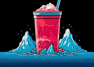 Red Drink with Ice Mountains