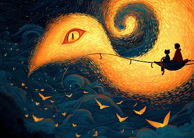 Dreamlike Journey with Giant Creature