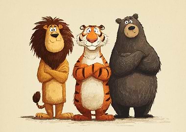 Cartoon Lion, Tiger, and Bear