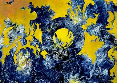 Abstract Yellow and Blue Circle Painting