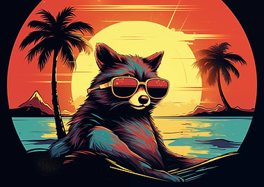 Cool raccoon on the beach
