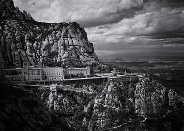 Montserrat Monastery In Black And White