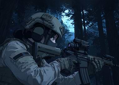 Anime Soldier Forest Night