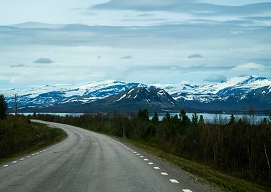 Road to Snowy Mountains Landscape