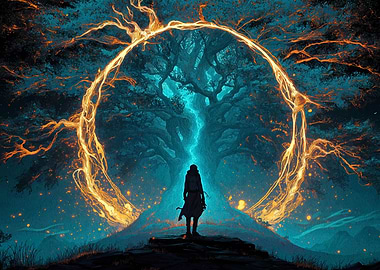 Mystical Tree Portal with Figure