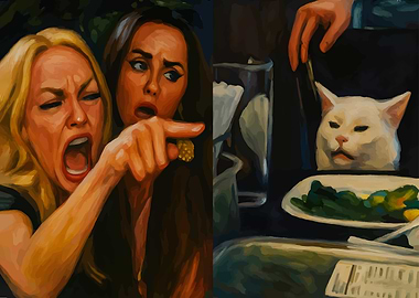 Woman Yelling at a Cat Meme Painting