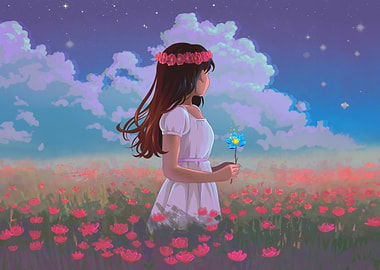 Girl with Flower in Field