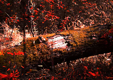 Mossy Log in Autumn Forest