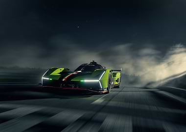 Green and Black Race Car at Night