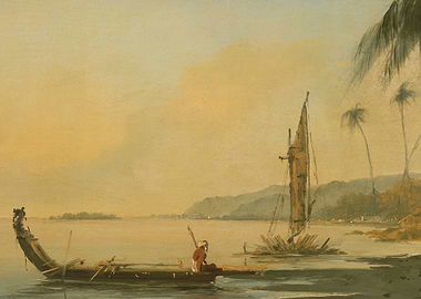 Tropical Seascape with Boats and Palms