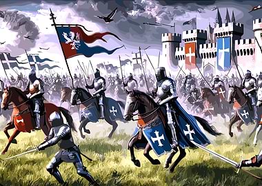 Medieval Battle Scene with Knights