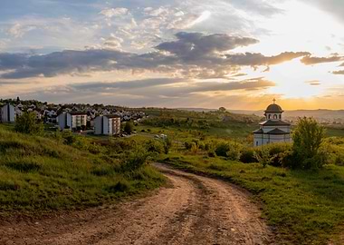 Sunset over a rural landscape