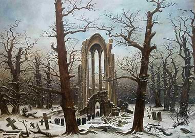 Winter Landscape with Ruined Church, david caspar friedrich painting