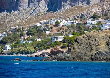 Coastal Village on Rocky Hillside, Greek Island
