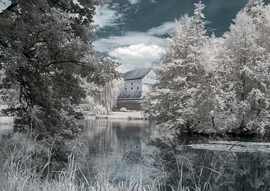 Infrared landscape view from UNESCO protected city of Telc, Czech Republic