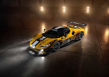 Yellow Ferrari Race Car Studio Shot