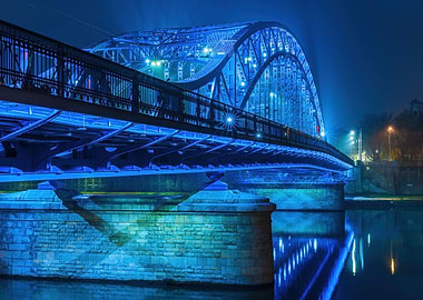 Blue Illuminated Bridge at Night