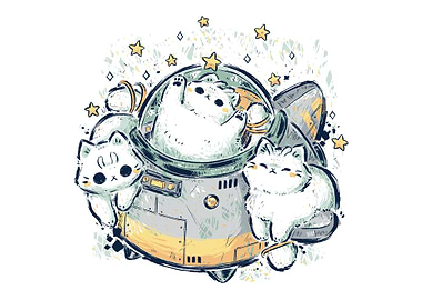 Cute Alien Cats Spaceship