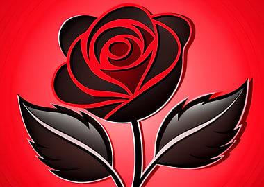 Stylized Black and Red Rose Illustration