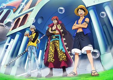 Iconic Moments Brushed Kid, Luffy & Law confronting Marine