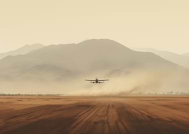 Airplane taking off Desert