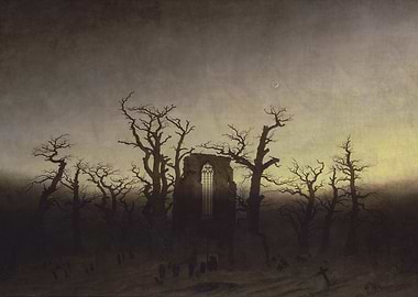 Abbey in the Oakwood Painting, caspar david friedrich artwork