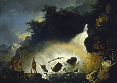 Waterfall with Indigenous People Painting