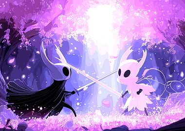Hollow Knight Duel in Purple Forest
