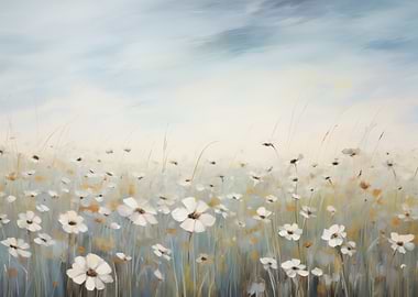 White Daisy Field Painting