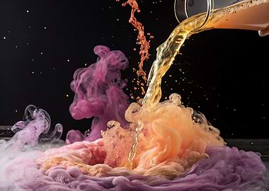 Liquid Pouring into Colorful Ink Cloud