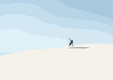 Kitesurfing on Sand Dune Illustration