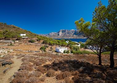 Greek Island Landscape with White Buildings, Telendos