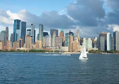 New York City skyline with sailboats