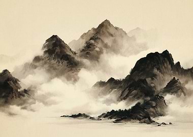 Ink Wash Mountain Landscape