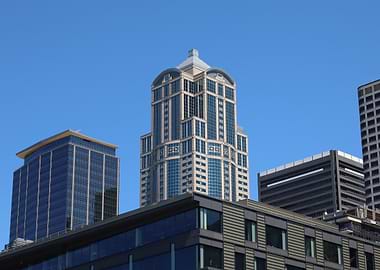 Seattle Skyscrapers Against a Clear Blue Sky