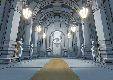 Blue Prince Grand Hall with Busts and Lanterns