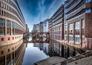 Hamburg canal district architecture reflection