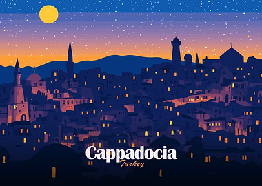 Cappadocia Turkey Nightscape Illustration
