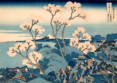 Katsushika Hokusai Japanese Woodblock Print: Cherry Blossoms