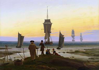Seashore with Ships by Caspar David Friedrich