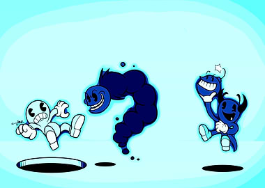 The Binding of Isaac characters in blue and white