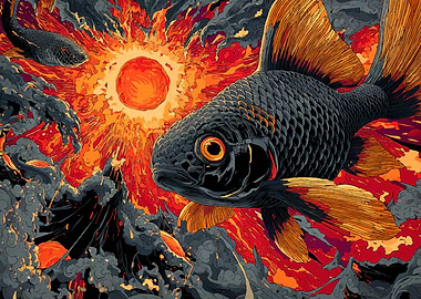 Fish Fiery Abstract Landscape