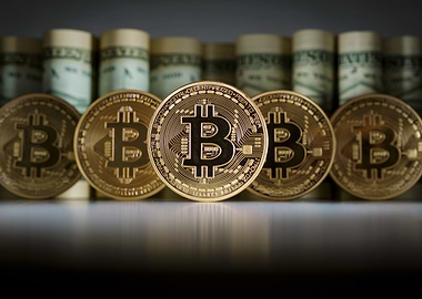Bitcoins and Rolled US Dollar Bills